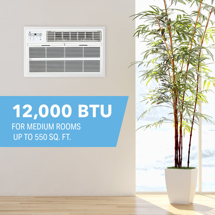 12,000 BTU 230V Through-the-Wall Air Conditioner with 10,600 BTU Electric Heater, Follow-Me Remote Control