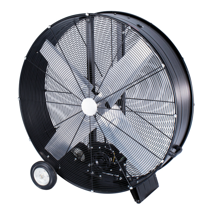 42” High-Velocity Belt Drive Drum Fan with Industrial-Grade Aluminum Blades,  All-Metal Construction, 8” Wheels