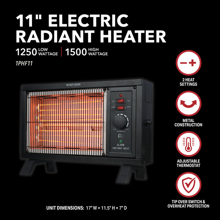 1500/1250W Radiant 11" Heater, Black