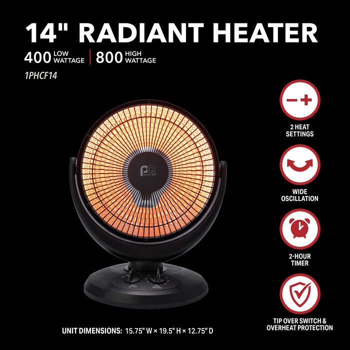 800/400W Radiant 14" Dish Heater, Black