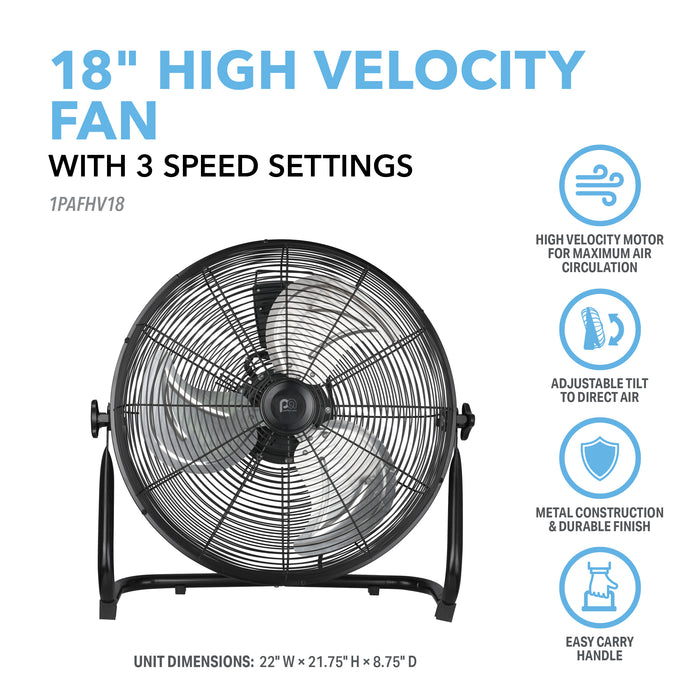 18” High Velocity Fan with Adjustable Tilting Head, 3 Speed Settings