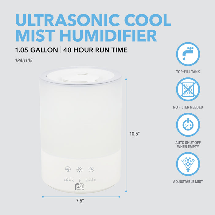 1.05 Gallon Top-Fill Ultrasonic Cool Mist Humidifier with Aromatherapy Function and Color-Changing Night Light