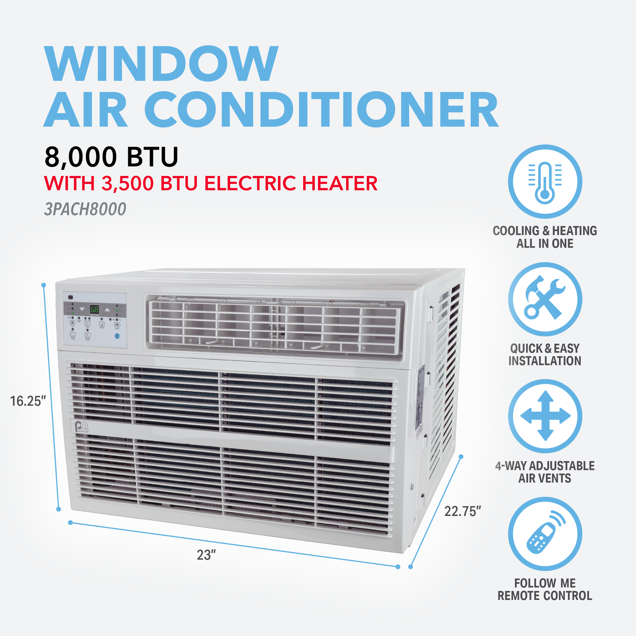 8000 Btu 115v Coolheat Window Air Conditioner With 3500 Btu Electri — Perfect Aire 0645