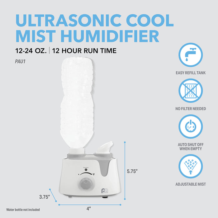 Travel Size Ultrasonic Cool Mist Humidifier with Water Bottle Adapter