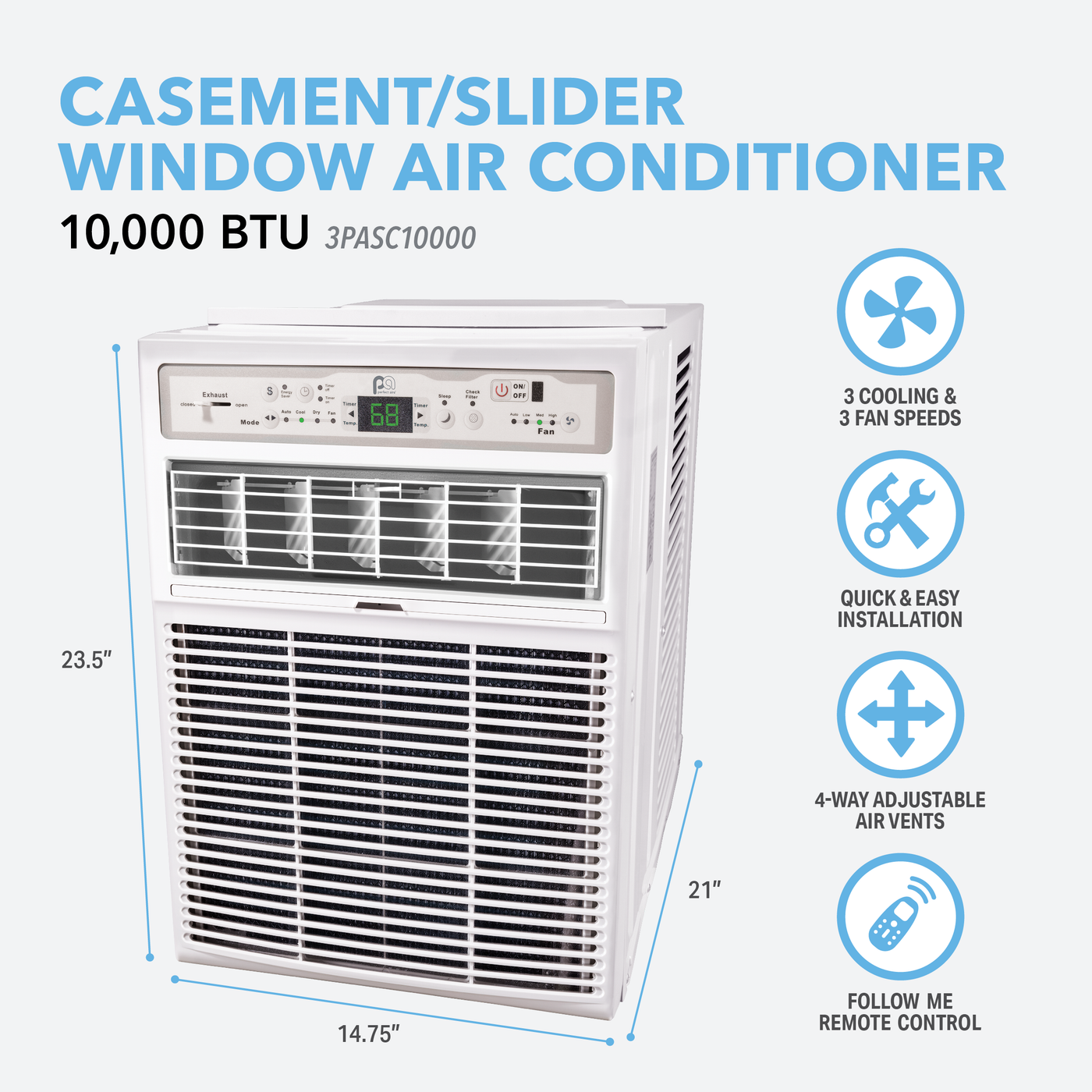 10,000 BTU 115V Casement Slider Window Air Conditioner with FollowMe
